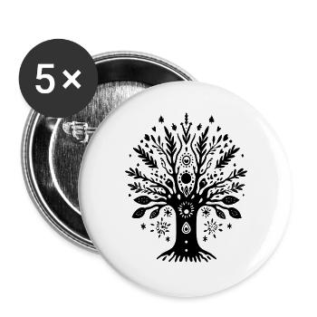 Bohemian Ethno Baum Tribal Natur Boho Geschenk - Buttons groß 56 mm (5er Pack) - Weiß - Vorne
