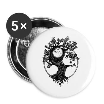 Baum Frau Boho Natur Abstrakt Grafik Mystisch - Buttons groß 56 mm (5er Pack) - Weiß - Vorne