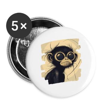 Spinnenaffe Retro - Buttons groß 56 mm (5er Pack) - Weiß - Vorne