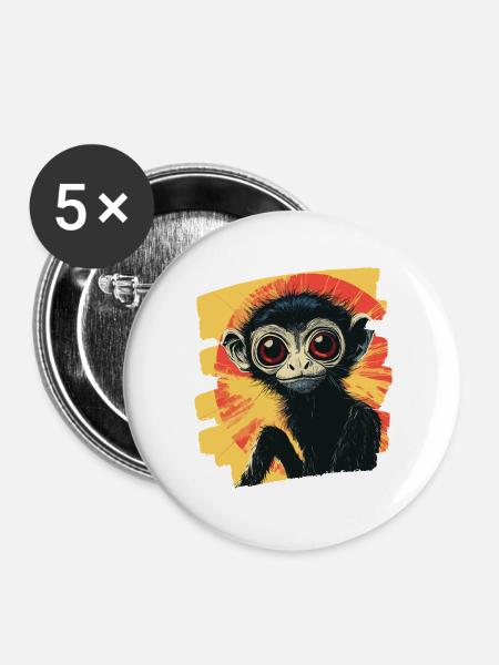 Spinnenaffe Retro - Buttons groß 56 mm (5er Pack) - Weiß