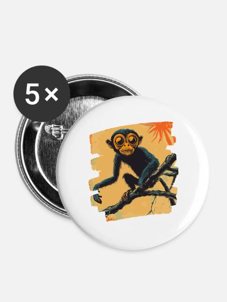Affe - Buttons groß 56 mm (5er Pack) - Weiß