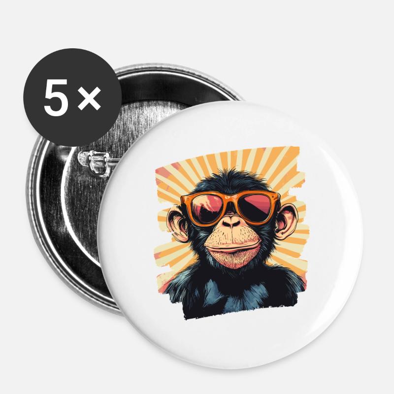 Affe - Buttons groß 56 mm (5er Pack) - Weiß