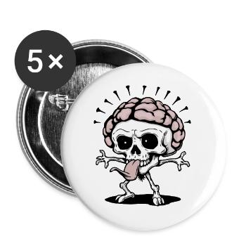 Crâne Cerveau - Lot de 5 grands badges (56 mm) - blanc - Devant
