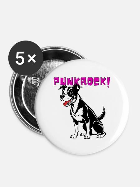 Punkrock Hund - Buttons groß 56 mm (5er Pack) - Weiß