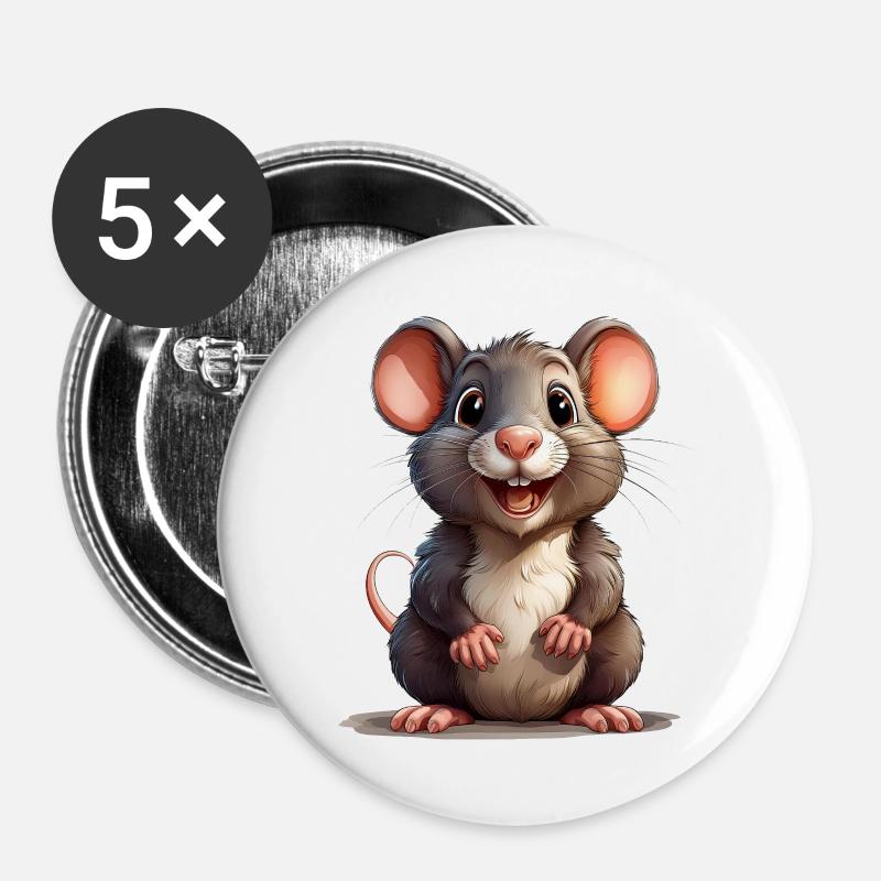 Ratte oder Maus - Buttons groß 56 mm (5er Pack) - Weiß