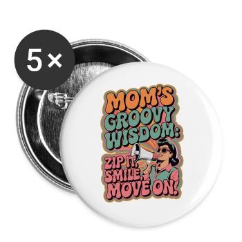 Mom’s Groovy Wisdom Cadeau rétro drôle - Lot de 5 grands badges (56 mm) - blanc - Devant
