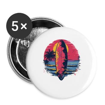 Surfbrett Synthwave - Buttons groß 56 mm (5er Pack) - Weiß - Vorne