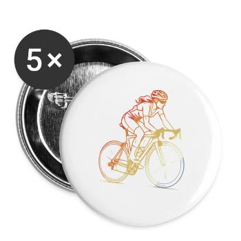 Retro Radfahrerin Line Art - Buttons groß 56 mm (5er Pack) - Weiß - Vorne