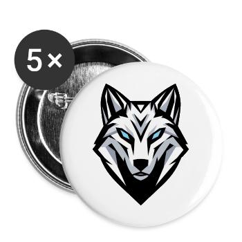 Logo tête de loup, symbole, emblème, tatouage - Lot de 5 grands badges (56 mm) - blanc - Devant