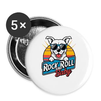 Rock and Roll Baby Hund - Buttons groß 56 mm (5er Pack) - Weiß - Vorne