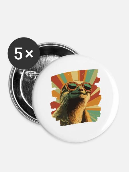Faultier Retro - Buttons groß 56 mm (5er Pack) - Weiß