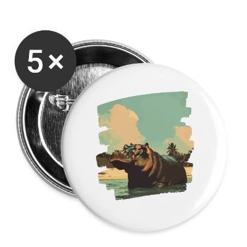 Nilpferd Retro - Buttons groß 56 mm (5er Pack) - Weiß - Vorne