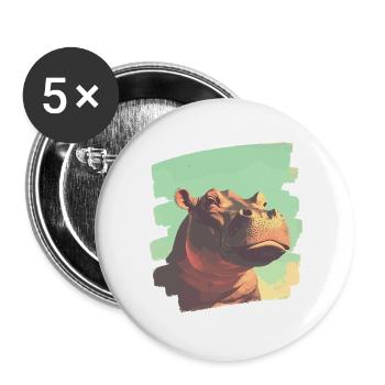 Hippopotame Rétro - Lot de 5 grands badges (56 mm) - blanc - Devant