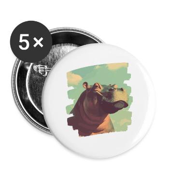 Hippopotame Rétro - Lot de 5 grands badges (56 mm) - blanc - Devant