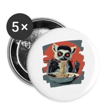 Ramen lémuriens - Lot de 5 grands badges (56 mm) - blanc - Devant