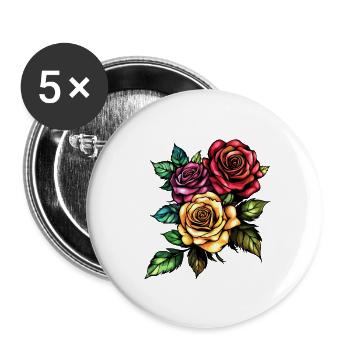 Roses Fleurs Amour - Lot de 5 grands badges (56 mm) - blanc - Devant