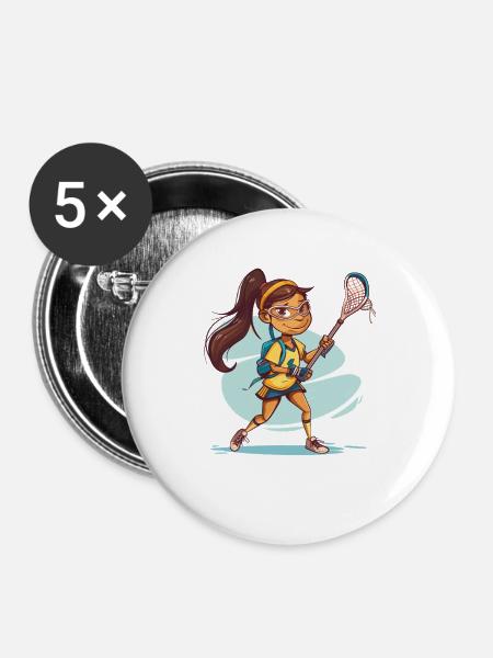 Cartoon Lacrosse Mädchen - Buttons groß 56 mm (5er Pack) - Weiß