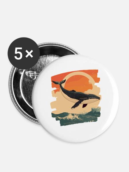 Walfisch - Buttons groß 56 mm (5er Pack) - Weiß