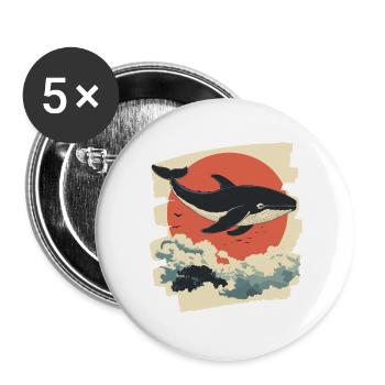 Whale Retro - Buttons large 2.2''/56 mm (5-pack) - white - Front