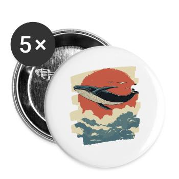 Whale Retro - Buttons large 2.2''/56 mm (5-pack) - white - Front