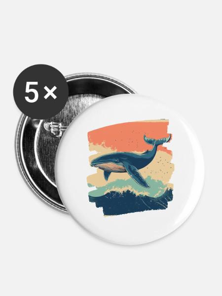 Walfisch - Buttons groß 56 mm (5er Pack) - Weiß