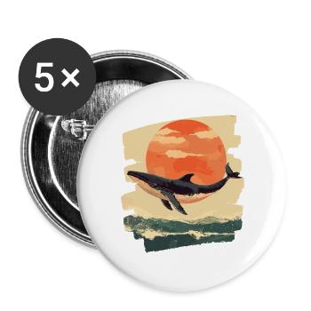 Whale Retro - Buttons large 2.2''/56 mm (5-pack) - white - Front
