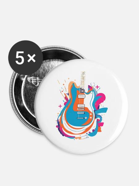 Bunte E-Gitarre - Buttons groß 56 mm (5er Pack) - Weiß