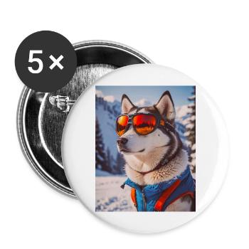 super cute dogs Husky in a ski dress - Buttons large 2.2''/56 mm (5-pack) - white - Front