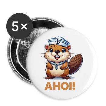 Capitaine de marin castor - Lot de 5 grands badges (56 mm) - blanc - Devant