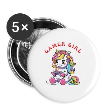Gamer Girl - Buttons groß 56 mm (5er Pack) - Weiß - Vorne