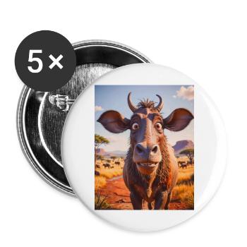 super cute african animals– Wildebeest - Buttons large 2.2''/56 mm (5-pack) - white - Front