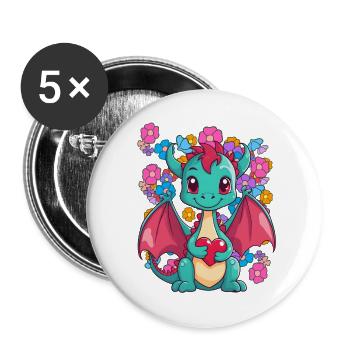 Drache Frühling Herz Drache Natur Kind Baby Kinder - Buttons groß 56 mm (5er Pack) - Weiß - Vorne