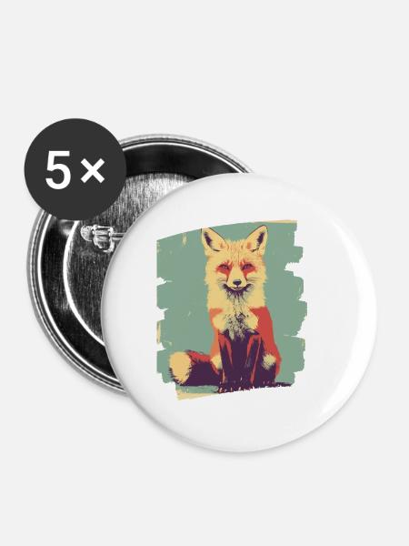 Fuchs Retro - Buttons groß 56 mm (5er Pack) - Weiß