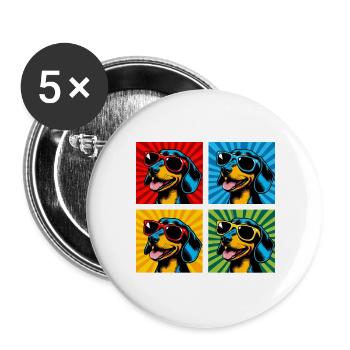 Pop Art Dachshund Sausage, Pretzel, Noodle, Wiener - Buttons large 2.2''/56 mm (5-pack) - white - Front