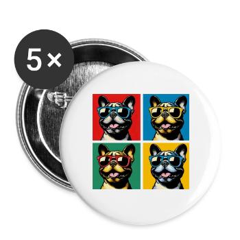 Frenchie Pop Art Bubbles, Pancake, Chonk, Nibbles - Buttons large 2.2''/56 mm (5-pack) - white - Front
