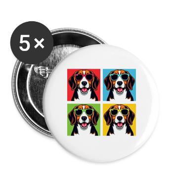 Pop Art Beagle, Bliss, Benny, Bagel, Poppy, Wiggly - Buttons large 2.2''/56 mm (5-pack) - white - Front