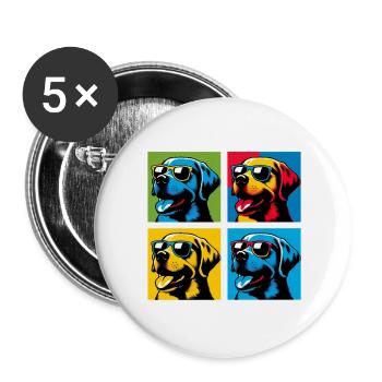 Lab Love Pop, Kumpel, Marshmallow, Teddy, Glücklich - Buttons groß 56 mm (5er Pack) - Weiß - Vorne