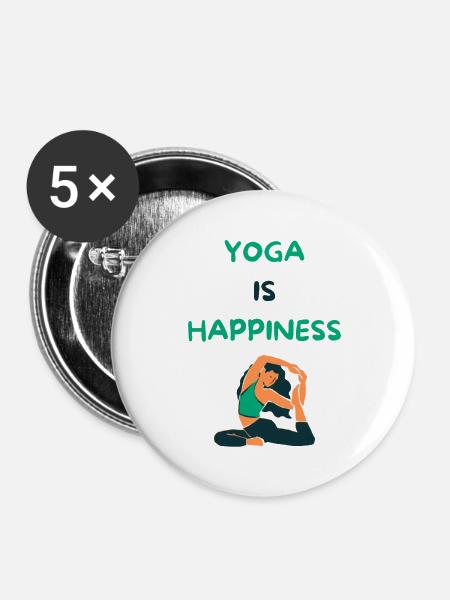 Yoga is happiness - Buttons groß 56 mm (5er Pack) - Weiß