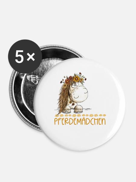 Pferdemädchen Spruch Mit Süßem Pferd - Buttons groß 56 mm (5er Pack) - Weiß