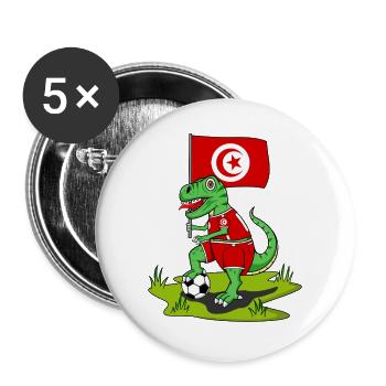 Drapeau de la Tunisie Dinosaure Rex Football - Lot de 5 grands badges (56 mm) - blanc - Devant