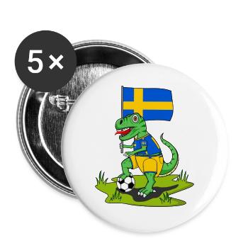 Drapeau de la Suède Dinosaure Rex Football - Lot de 5 grands badges (56 mm) - blanc - Devant
