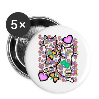 Retro Summer Cats Cat Heart Flowers Vintage - Buttons large 2.2''/56 mm (5-pack) - white - Front