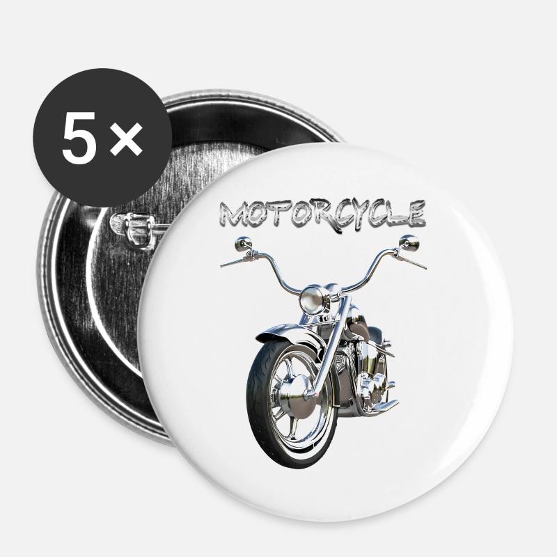 Bike in chrom - Buttons groß 56 mm (5er Pack) - Weiß