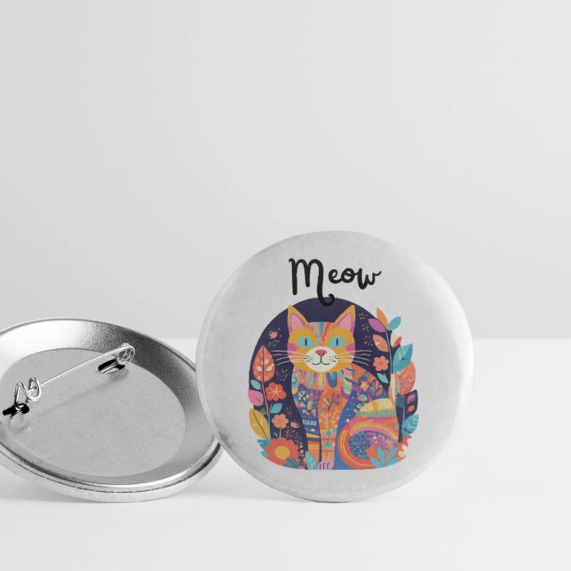 Chat coloré florilège patchwork Lot de 5 grands badges (56 mm)