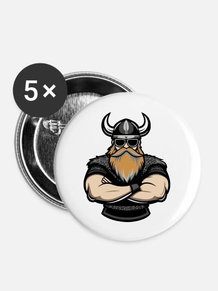 wikinger comic - Buttons groß 56 mm (5er Pack) - Weiß