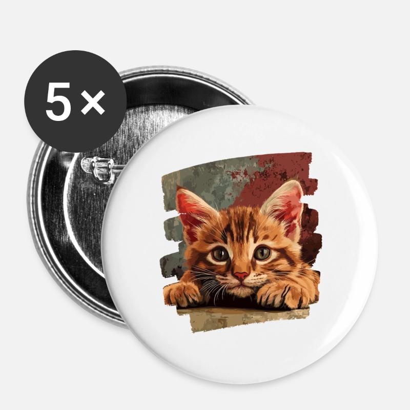 Kätzchen - Buttons groß 56 mm (5er Pack) - Weiß