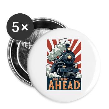 Voll Dampf Voran Lokomotiv Poster - Buttons groß 56 mm (5er Pack) - Weiß - Vorne