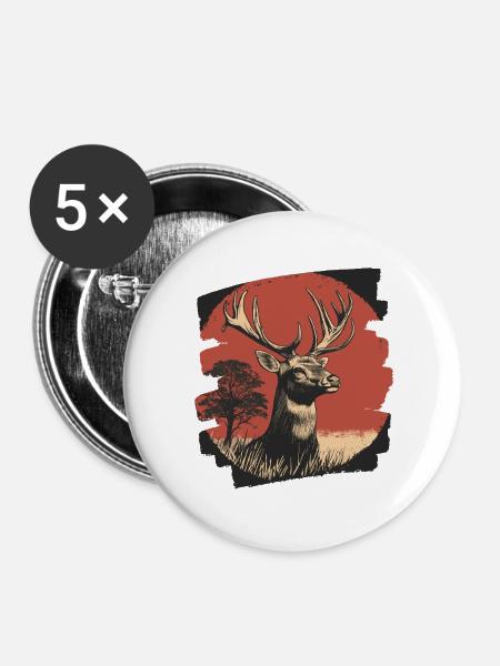 Hirsch mit Geweih - Buttons groß 56 mm (5er Pack) - Weiß