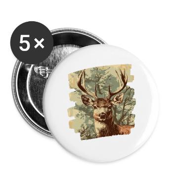 Cerf avec bois - Lot de 5 grands badges (56 mm) - blanc - Devant