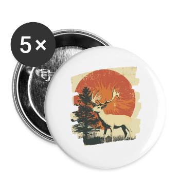 Cerf avec bois - Lot de 5 grands badges (56 mm) - blanc - Devant